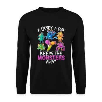 One Candy A Day Monster Funny Halloween - Unisex Sweatshirt - black - Front - Alina (178cm) & Michal (187cm)