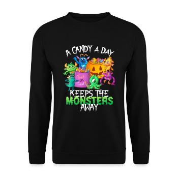 One Candy A Day Monster Funny Halloween - Unisex Sweatshirt - black - Front - Alina (178cm) & Michal (187cm)