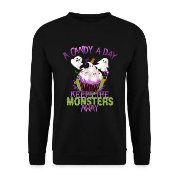 Eine Süßigkeit Pro Tag Monster Lustiges Halloween - Unisex Pullover - Schwarz - Vorne - Alina (178cm) & Michal (187cm)