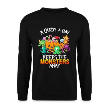 One Candy A Day Monster Funny Halloween - Unisex Sweatshirt - black - Front - Alina (178cm) & Michal (187cm)