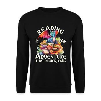 Lesen Ist Ein Abenteuer Bibliothek Lehrer - Unisex Pullover - Schwarz - Vorne - Alina (178cm) & Michal (187cm)