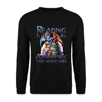 Lesen Ist Ein Abenteuer Bibliothek Lehrer - Unisex Pullover - Schwarz - Vorne - Alina (178cm) & Michal (187cm)