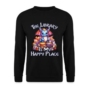 La bibliothèque est mon lieu de bonheur, dragons - Sweat-shirt Unisexe - noir - Devant - Alina (178cm) & Michal (187cm)
