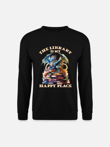 The Library Is My Happy Place Dragons - Genser unisex - svart