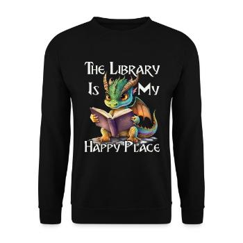La bibliothèque est mon lieu de bonheur, dragon - Sweat-shirt Unisexe - noir - Devant - Alina (178cm) & Michal (187cm)