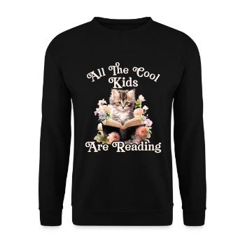 All Cool Kids Reading Cat - Unisex Sweatshirt - black - Front - Alina (178cm) & Michal (187cm)