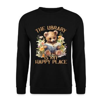 The library is my happy place bear - Unisex Sweatshirt - black - Front - Alina (178cm) & Michal (187cm)