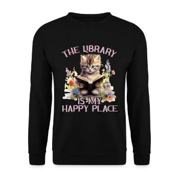 La bibliothèque est mon chat de l’endroit où je suis heureux - Sweat-shirt Unisexe - noir - Devant - Alina (178cm) & Michal (187cm)