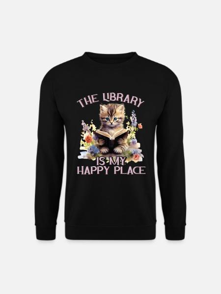 Die Bibliothek Ist Mein Glücklicher Ort Katze - Unisex Pullover - Schwarz