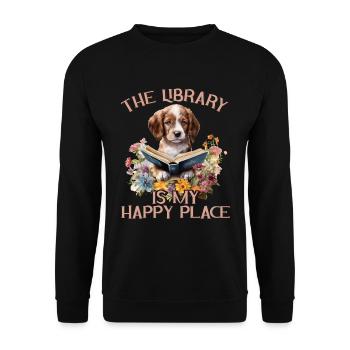 Die Bibliothek Ist Mein Glücklicher Ort Hund - Unisex Pullover - Schwarz - Vorne - Alina (178cm) & Michal (187cm)