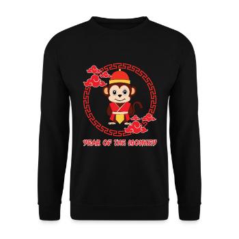 Jahr des Affen Niedliches Sternzeichen Kawaii Neujahr - Unisex Pullover - Schwarz - Vorne - Alina (178cm) & Michal (187cm)