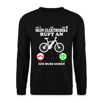 Elektro Fahrrad Bike E-Bike Ruft an muss gehen - Unisex Pullover - Schwarz - Vorne - Alina (178cm) & Michal (187cm)