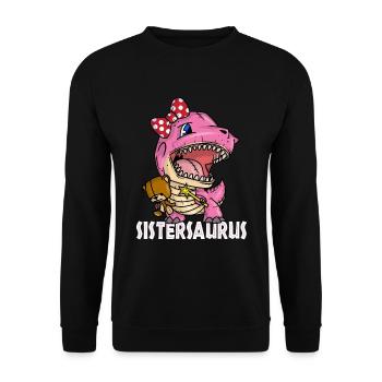 Cute Sistersaurus Dinosaur with Teddy Bear - Unisex Sweatshirt - black - Front - Alina (178cm) & Michal (187cm)