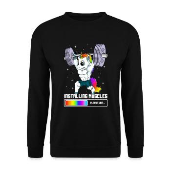 Installing Muscles Unicorn doing Weightlifting - Unisex Sweatshirt - black - Front - Alina (178cm) & Michal (187cm)