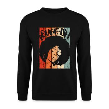 T-shirt rétro Bougieish Afro Words Melanin Woman - Sweat-shirt Unisexe - noir - Devant - Alina (178cm) & Michal (187cm)
