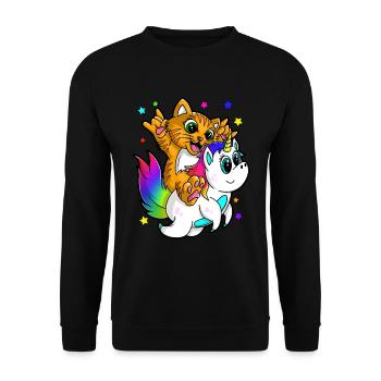 Cat Riding Licorne Filles Garçons Hommes Femmes conception - Sweat-shirt Unisexe - noir - Devant - Alina (178cm) & Michal (187cm)