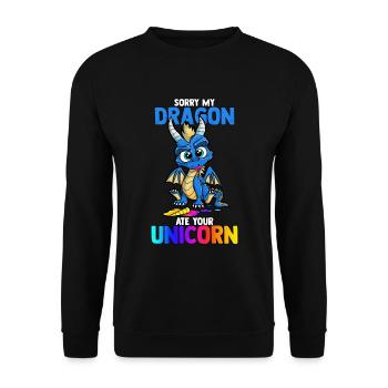 Tut mir leid, mein Drache hat dein lustiges süßes Einhornbuch gegessen - Unisex Pullover - Schwarz - Vorne - Alina (178cm) & Michal (187cm)
