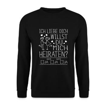 Heiratsantrag Marry Me Hochzeitsantrag - Unisex Pullover - Schwarz - Vorne - Alina (178cm) & Michal (187cm)