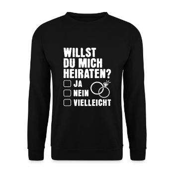 Heiratsantrag Marry Me Hochzeitsantrag - Unisex Pullover - Schwarz - Vorne - Alina (178cm) & Michal (187cm)