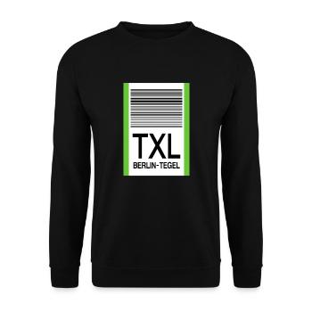TXL Berlin-Tegel Airport Never forget baggage carousel - Unisex Sweatshirt - black - Front - Alina (178cm) & Michal (187cm)