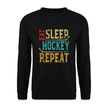 Eat Sleep Hockey Repeat - Hockey verrückter Liebhaber - Unisex Pullover - Schwarz - Vorne - Alina (178cm) & Michal (187cm)