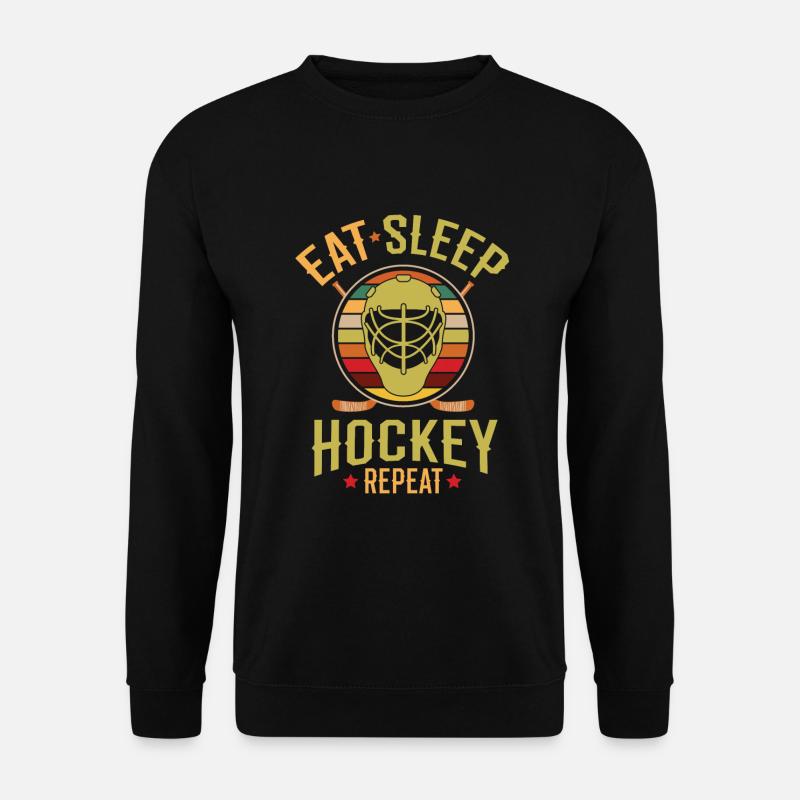 Coole Retro Eat Sleep Hockey Repeat Neuheit - Unisex Pullover - Schwarz