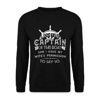 Funny Im Captain Wifes Permission Husband Boating - Unisex Sweatshirt - black - Front - Alina (178cm) & Michal (187cm)
