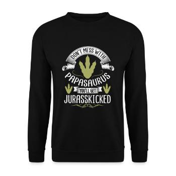 Papasaurus Jurasskicked Papa Papa Saurus Dino - Unisex Pullover - Schwarz - Vorne - Alina (178cm) & Michal (187cm)