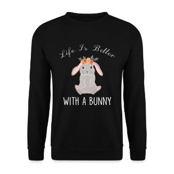 Hasen Häschen Kaninchen Ostern - Unisex Pullover - Schwarz - Vorne - Alina (178cm) & Michal (187cm)