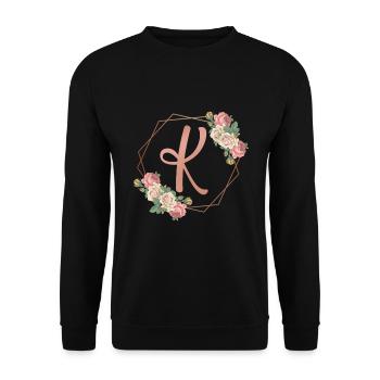 Couronne florale romantique initiale lettre K fleurs - Sweat-shirt Unisexe - noir - Devant - Alina (178cm) & Michal (187cm)
