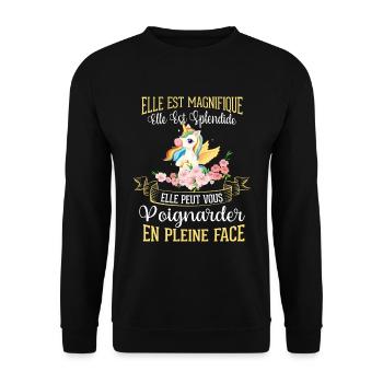 Licorne humour cadeau - Sweat-shirt Unisexe - noir - Devant - Alina (178cm) & Michal (187cm)