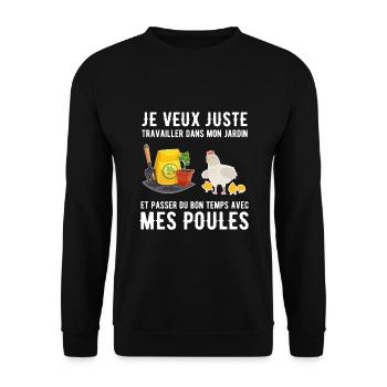Travailler Jardin Poules Jardinier Humour Cadeau - Sweat-shirt Unisexe - noir - Devant - Alina (178cm) & Michal (187cm)