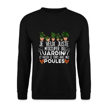 Jardin Poules Jardinier Humour Cadeau Poulet - Sweat-shirt Unisexe - noir - Devant - Alina (178cm) & Michal (187cm)