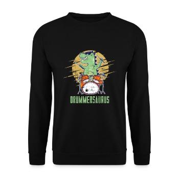 Drummer Dino Schlagzeuger Dinosaurier Schlagzeug - Unisex Pullover - Schwarz - Vorne - Alina (178cm) & Michal (187cm)