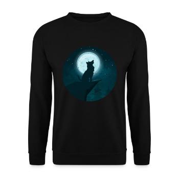 Vollmond Raubtier Geschenk Wolf - Unisex Pullover - Schwarz - Vorne - Alina (178cm) & Michal (187cm)