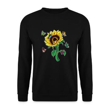 Blumen Geschenk Schmetterling Sonnenblume - Unisex Pullover - Schwarz - Vorne - Alina (178cm) & Michal (187cm)