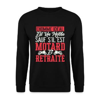 Motard Et Retraité Moto Cadeau Homme Humour - Sweat-shirt Unisexe - noir - Devant - Alina (178cm) & Michal (187cm)