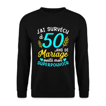 50e Anniversaire De Mariage Humour Cadeau - Sweat-shirt Unisexe - noir - Devant - Alina (178cm) & Michal (187cm)