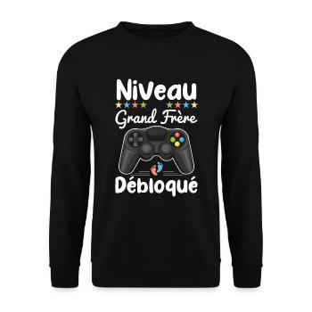 Niveau Grand Frère Débloqué Annonce Grossesse Geek - Sweat-shirt Unisexe - noir - Devant - Alina (178cm) & Michal (187cm)