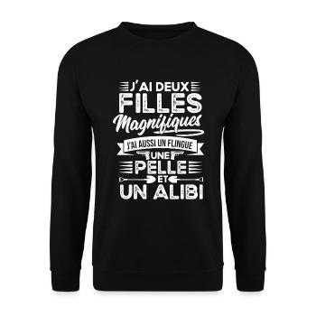 Papa Deux Filles Magnifiques Cadeau Fête Des Pères - Sweat-shirt Unisexe - noir - Devant - Alina (178cm) & Michal (187cm)