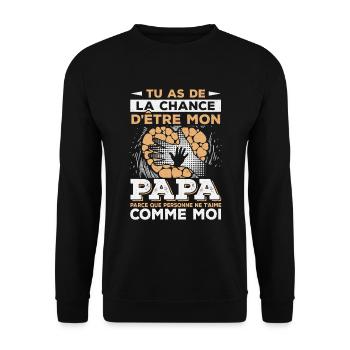 Papa Chanceux Cadeau Fête Des Pères Humour - Sweat-shirt Unisexe - noir - Devant - Alina (178cm) & Michal (187cm)