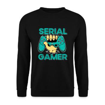 Serial Gamer Teen Geek Humor Video Games - Unisex Sweatshirt - black - Front - Alina (178cm) & Michal (187cm)