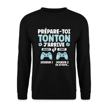 Futur Tonton Gamer Cadeau Annonce Grossesse - Sweat-shirt Unisexe - noir - Devant - Alina (178cm) & Michal (187cm)