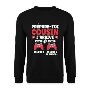 Futur Cousin Gamer Cadeau Annonce Grossesse - Sweat-shirt Unisexe - noir - Devant - Alina (178cm) & Michal (187cm)