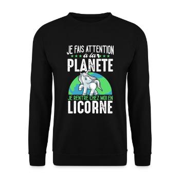 Je Rentre En Licorne Humour Environnement Écologie - Sweat-shirt Unisexe - noir - Devant - Alina (178cm) & Michal (187cm)