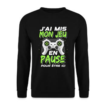 Jeu En Pause Humour Geek Idée Cadeau Gamer Ado - Sweat-shirt Unisexe - noir - Devant - Alina (178cm) & Michal (187cm)