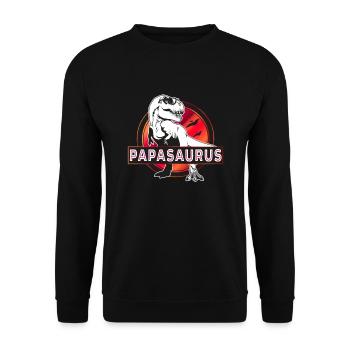 Papasaurus - Papa T Rex Geschenk Dinosaurier - Unisex Pullover - Schwarz - Vorne - Alina (178cm) & Michal (187cm)