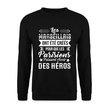 Marseillais Humour Anti Parisien Cadeau Marseille - Sweat-shirt Unisexe - noir - Devant - Alina (178cm) & Michal (187cm)