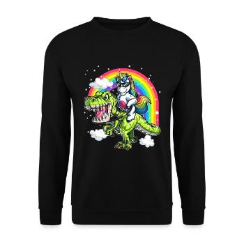 Einhorn Über T Rex Tyrannosaurus Jubiläumsfeier - Unisex Pullover - Schwarz - Vorne - Alina (178cm) & Michal (187cm)