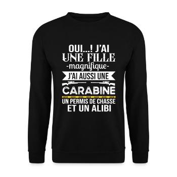 Oui J'ai Une Fille Magnifique Papa Chasseur - Sweat-shirt Unisexe - noir - Devant - Alina (178cm) & Michal (187cm)
